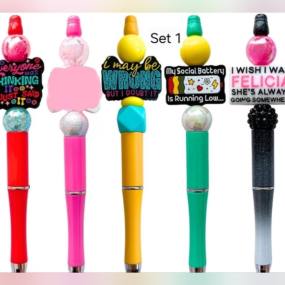 Other - Vibrant Pen Set with Funny Toppers Pick Option 1 Or 2